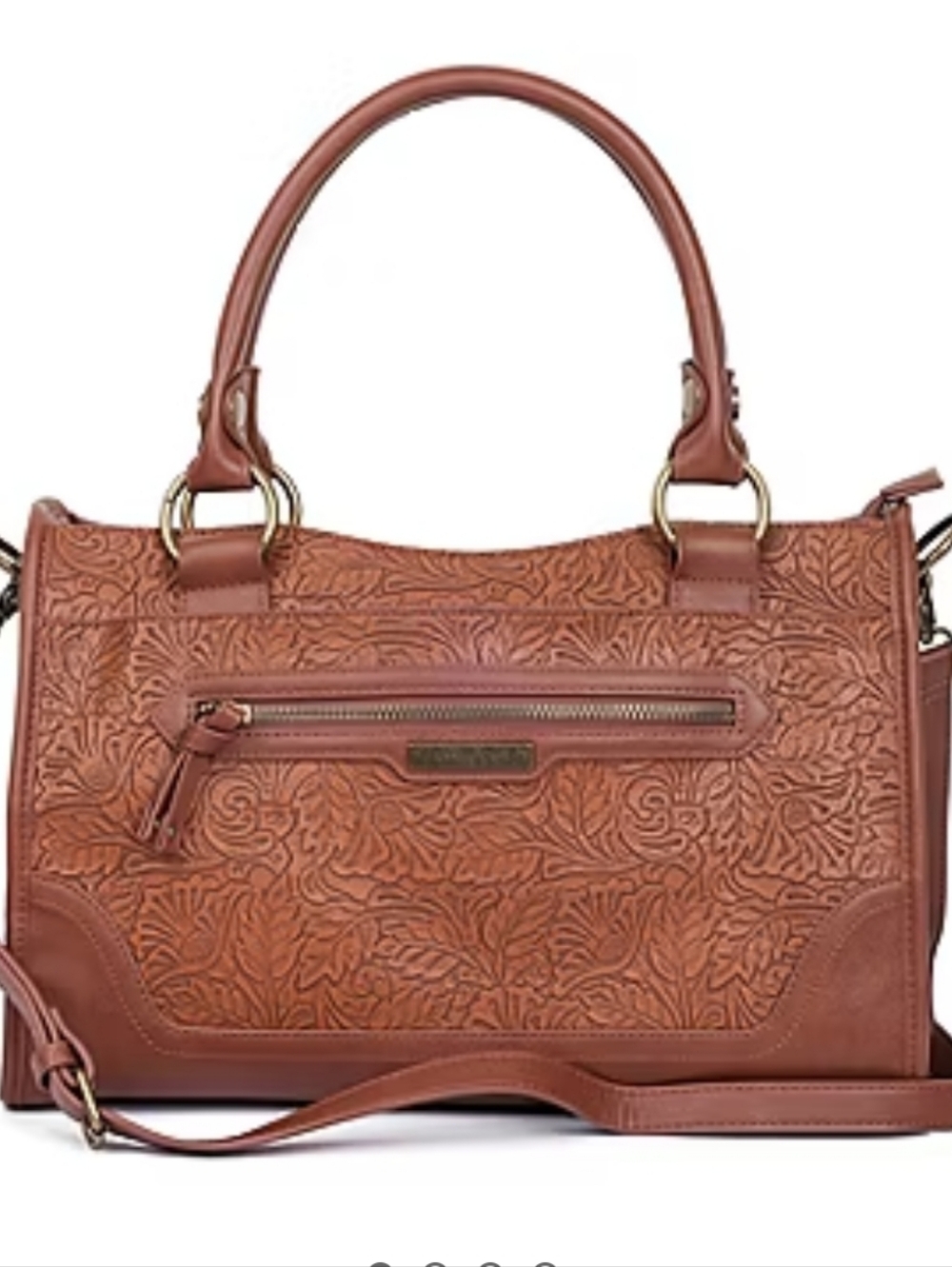 Frye and Co. Satchel Embossed Floral Tote - Brown